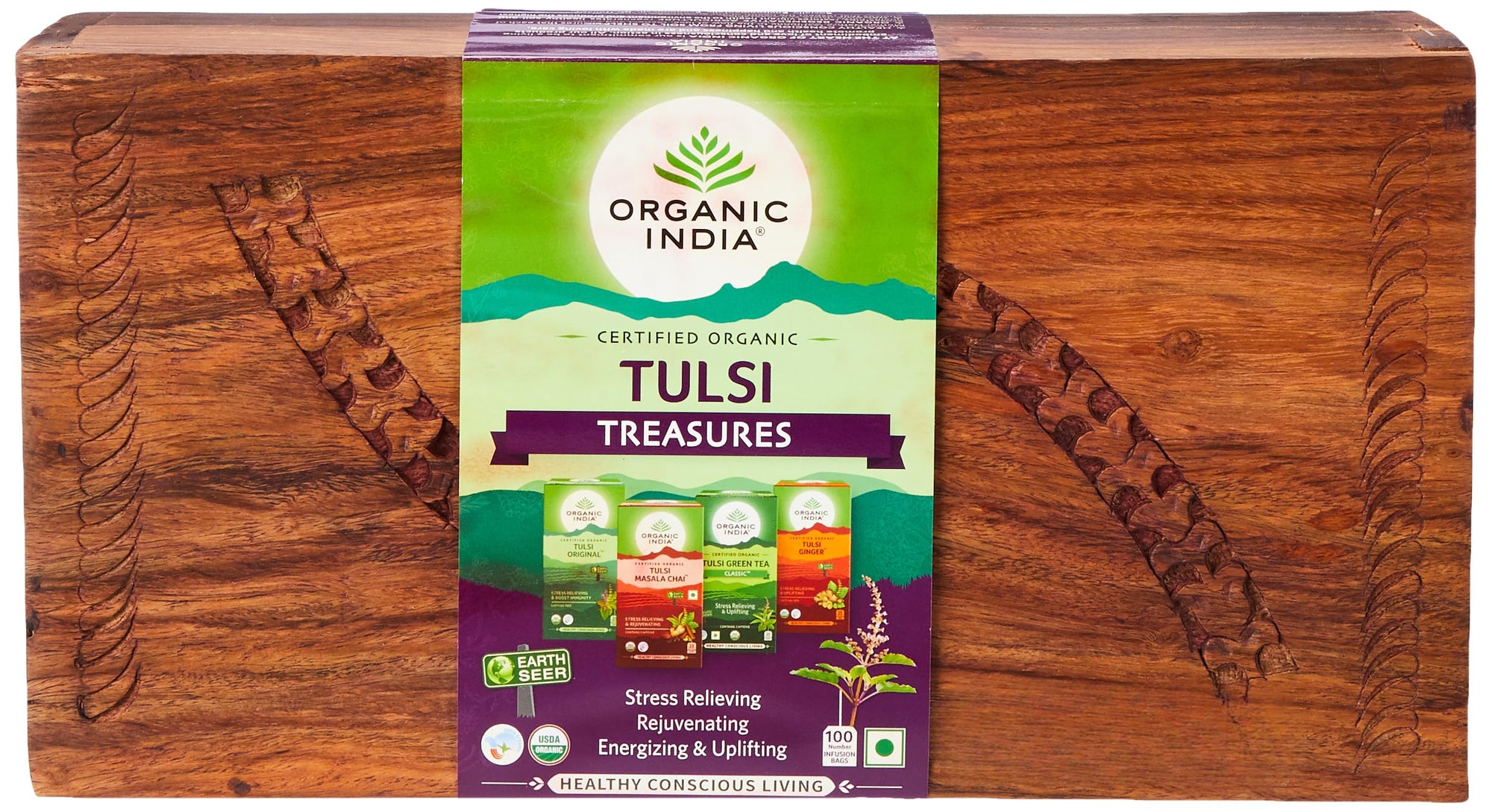 Tulsi Treasure Wooden Box 100 Teabags