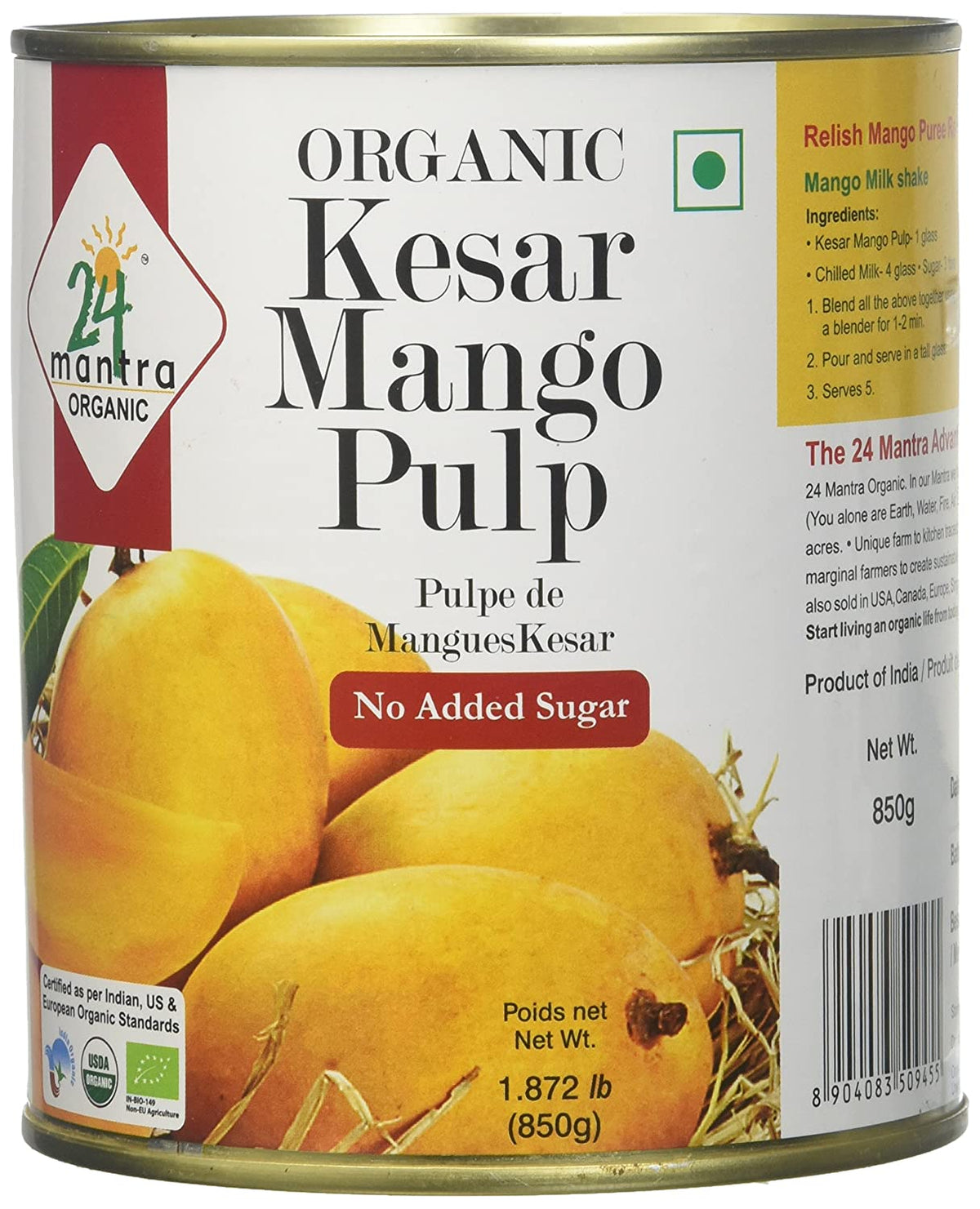 Organic Kesar Mango Pulp (850G)